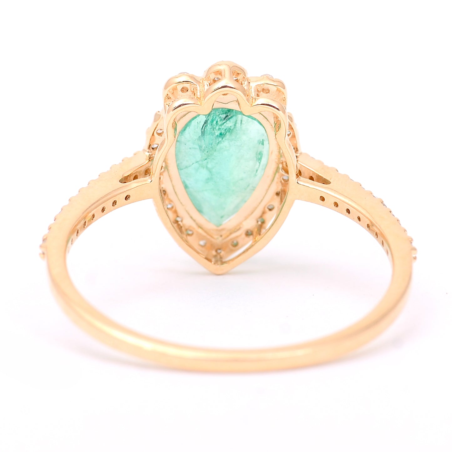 1.48 Ct Pear Mixed Cut Natural Emerald 14K Gold Ring