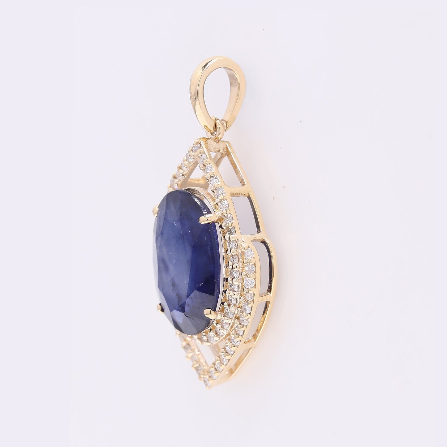 3.02 Ct Oval Mixed Cut Natural Sapphire 14K Gold Pendant