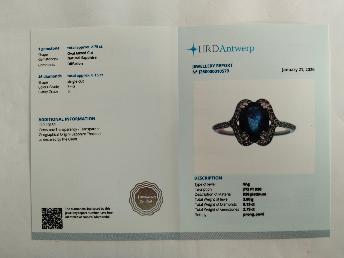 2.90 Ct Oval Mixed Cut Natural Sapphire 950 Platinum Ring