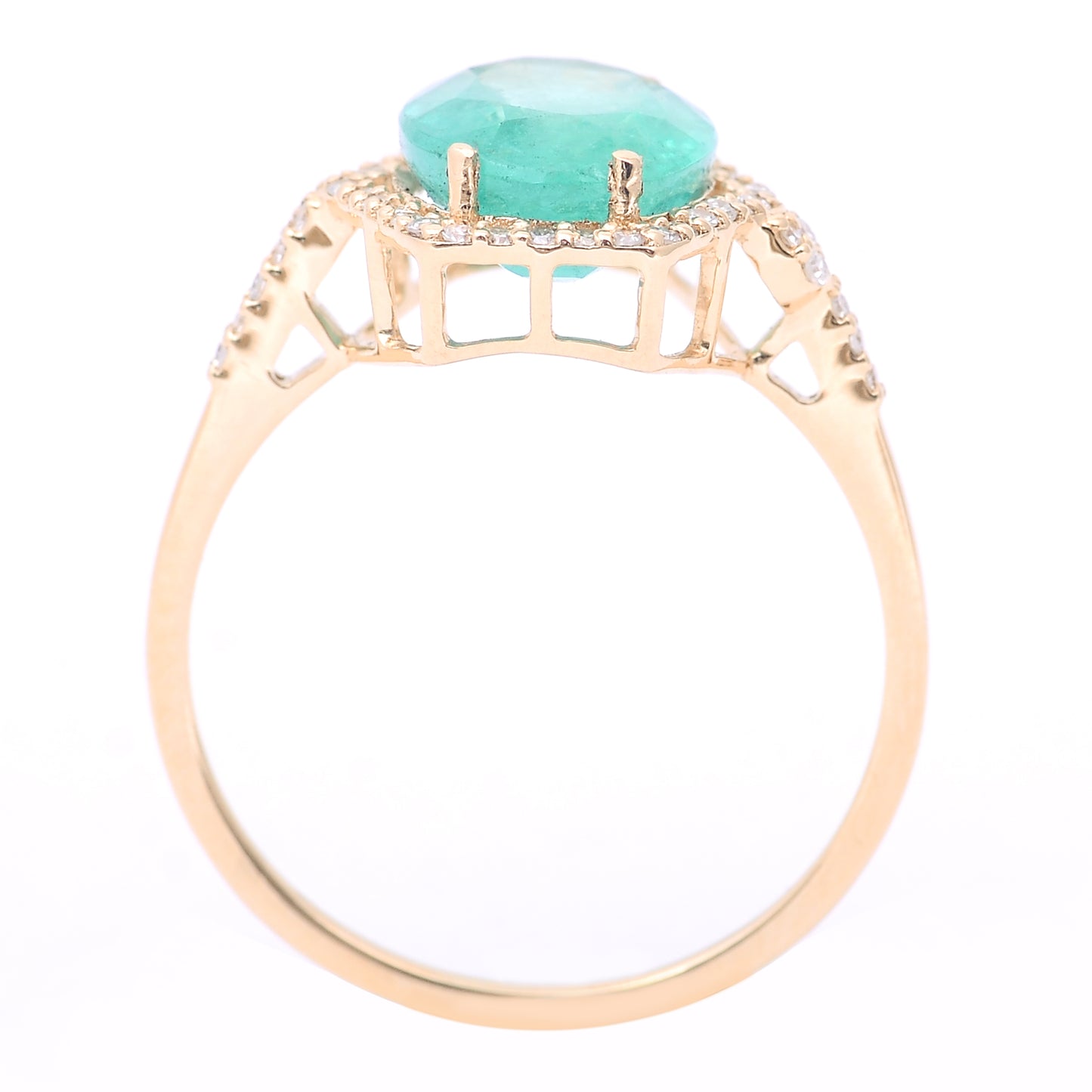 2.94 Ct Oval Mixed Cut Natural Emerald 14K Gold Ring
