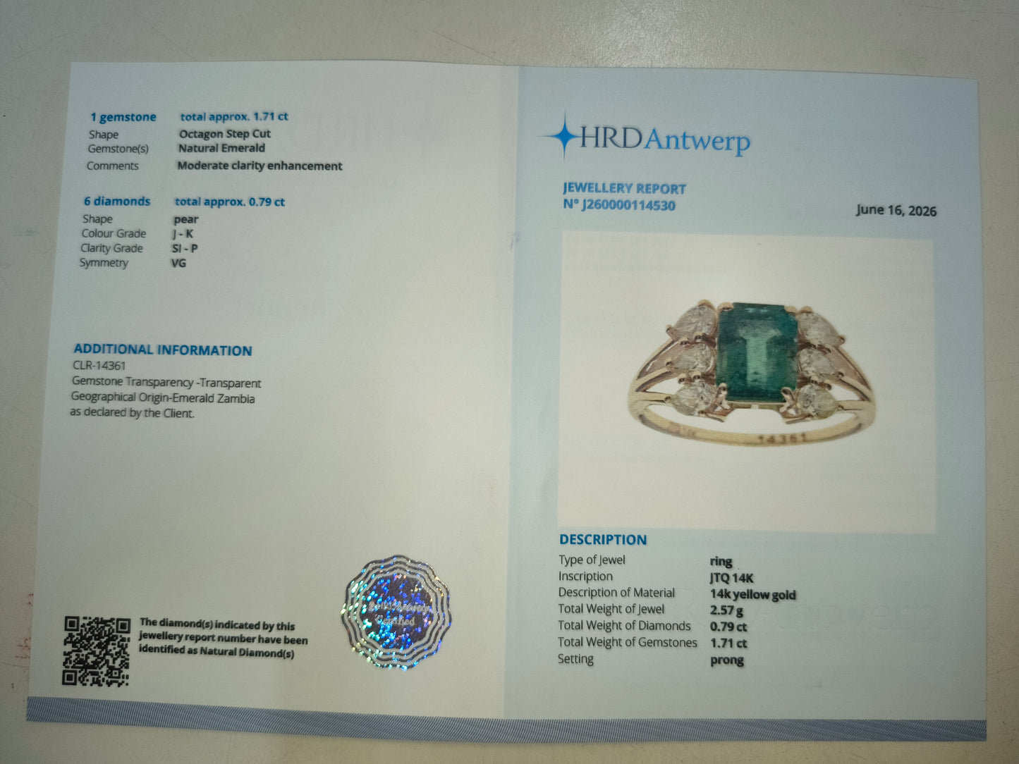 2.50 Ct Octagon Step Cut Natural Emerald 14K Gold Ring