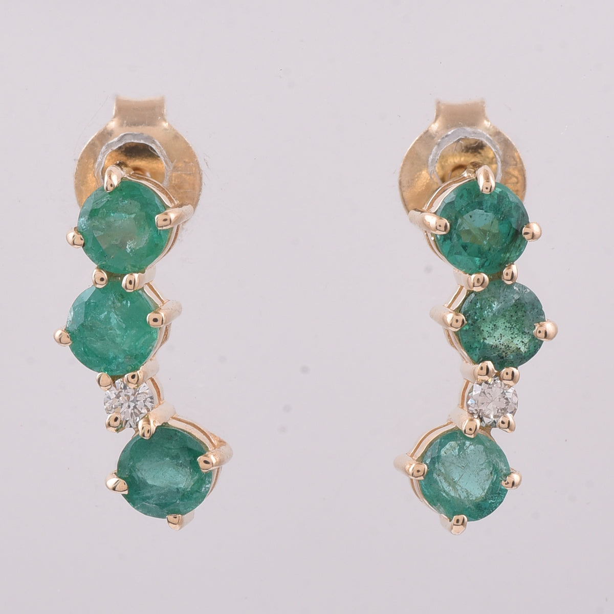 0.90 Ct Round Natural Emerald 14K Gold Earrings