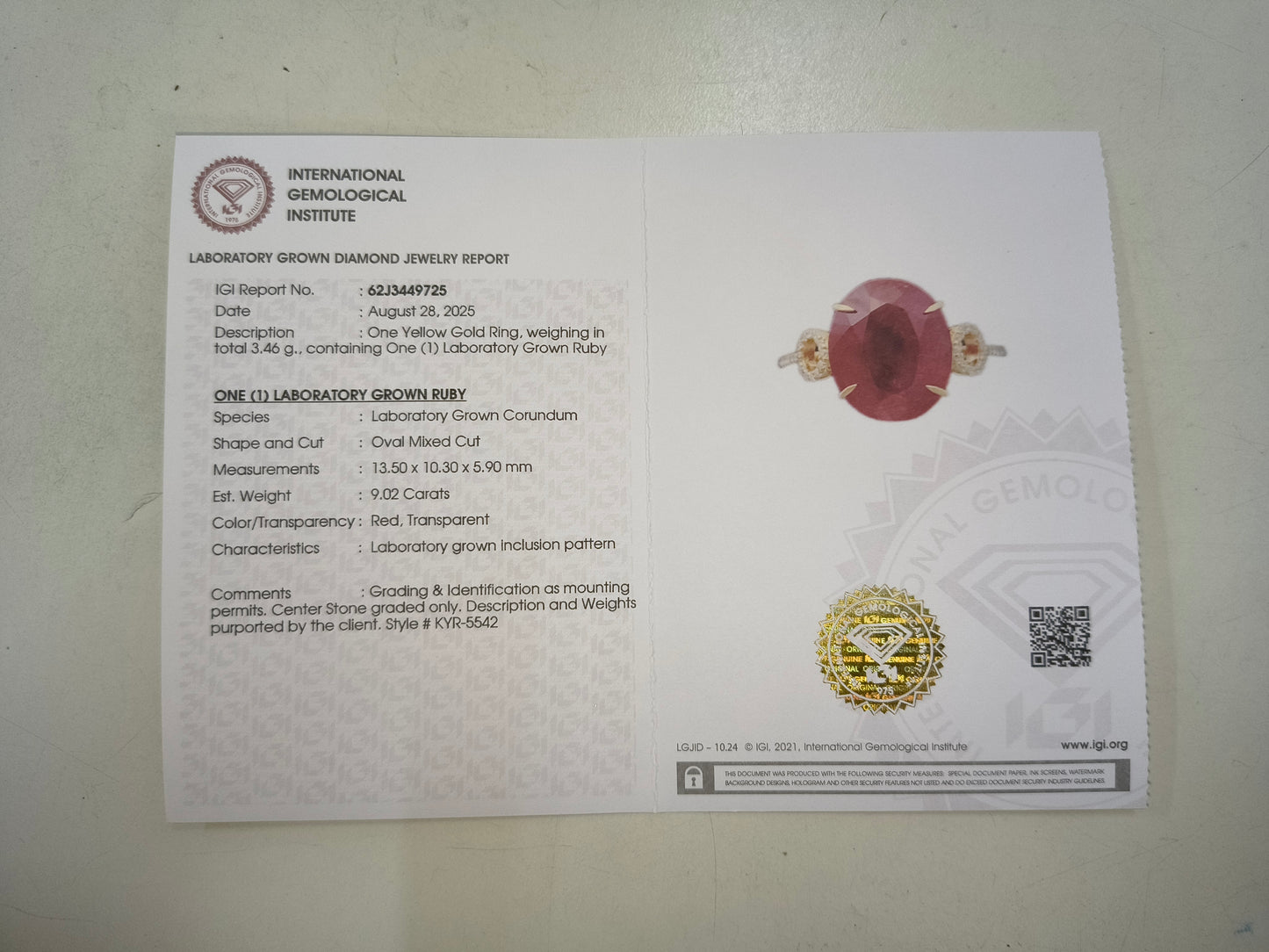 9.17 Ct Oval Mixed Cut Lab Grown Ruby 14K Gold Ring
