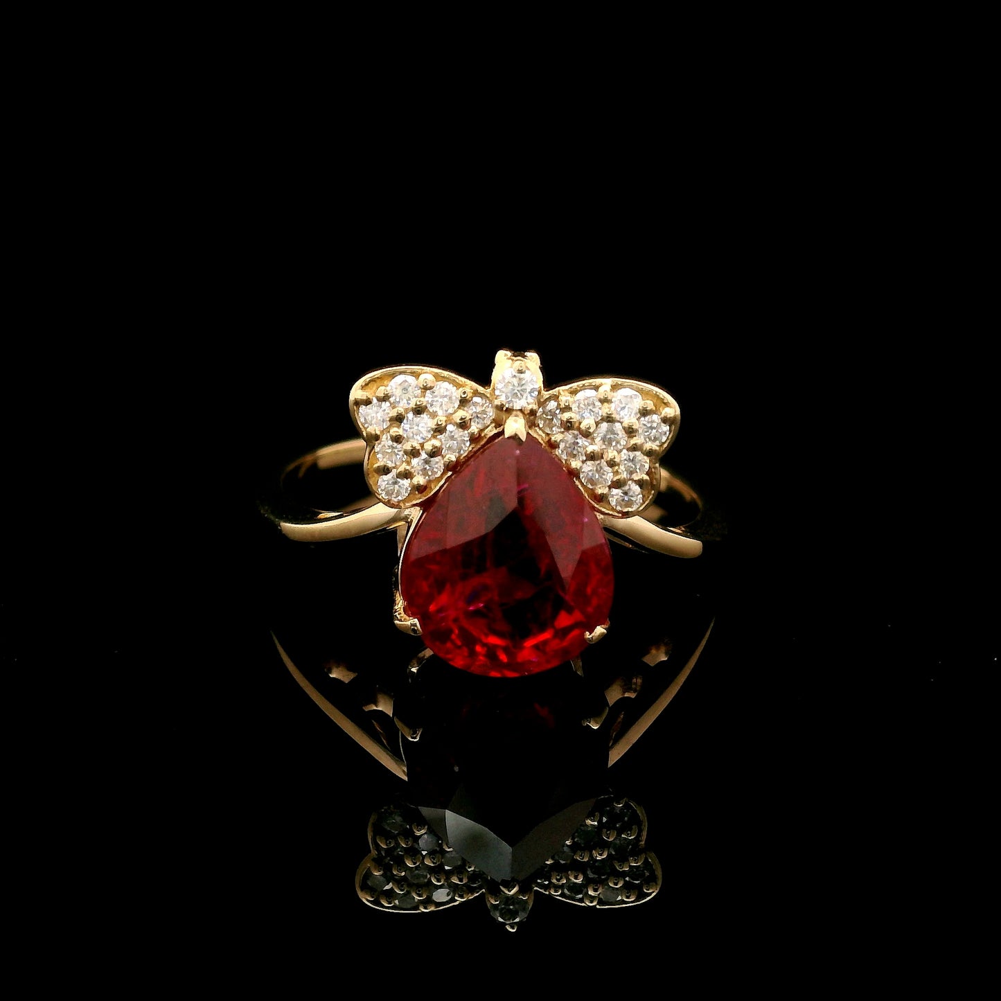3.05 Ct Pear Mixed Cut Lab Grown Ruby 14K Gold Ring