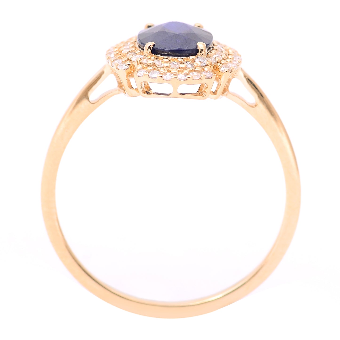 1.29 Ct Oval Mixed Cut Natural Sapphire 14K Gold Ring