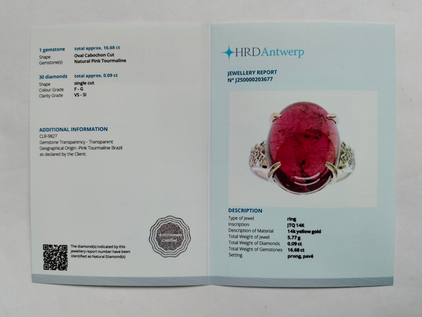 16.77 Ct Oval Cabochon Cut Natural Pink Tourmaline 14K Gold Ring