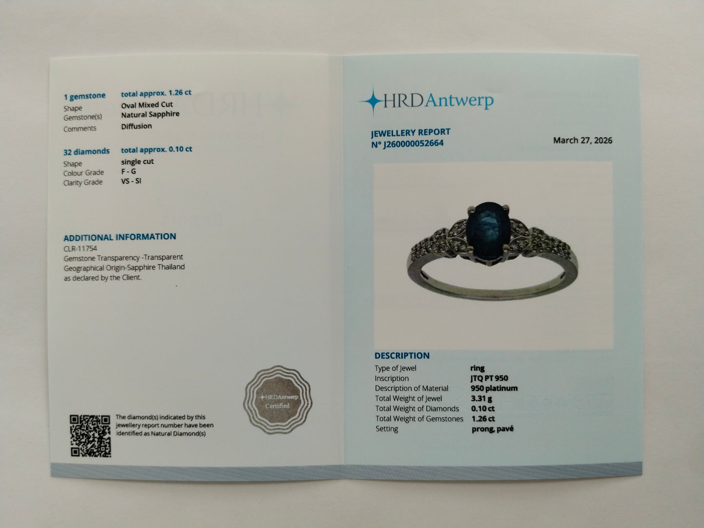 1.36 Ct Oval Mixed Cut Natural Sapphire 950 Platinum Ring