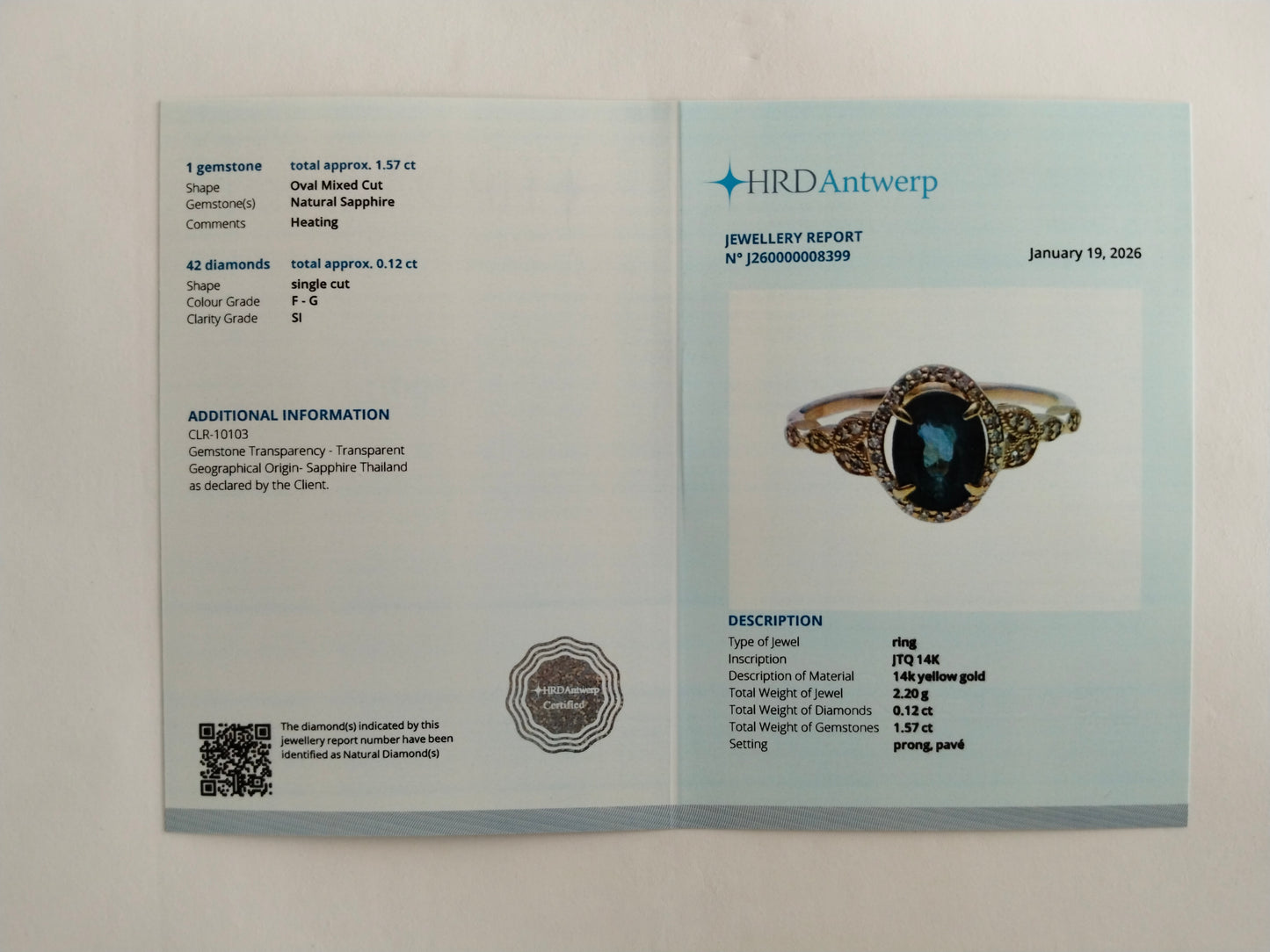 1.69 Ct Oval Mixed Cut Natural Sapphire 14K Gold Ring