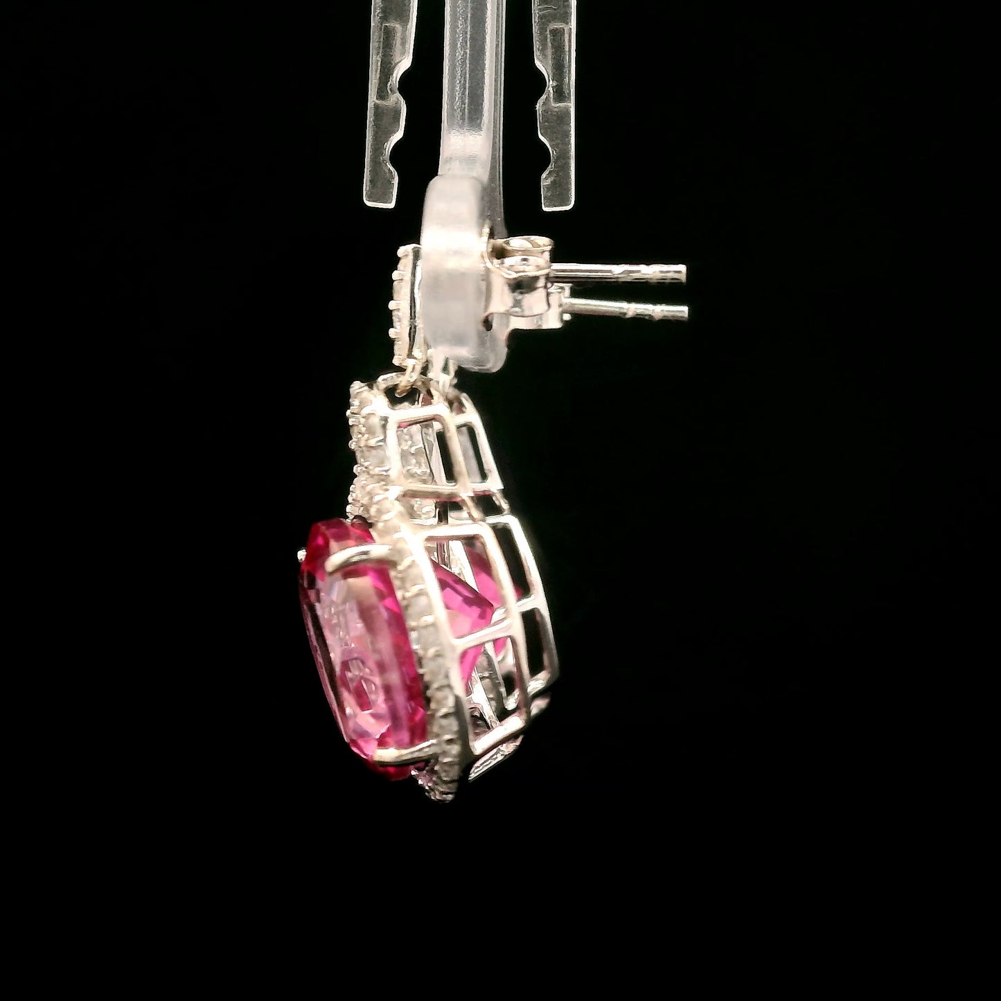 17.56 Ct Round Pink Topaz, White Zircon 925 Sterling Silver Earrings