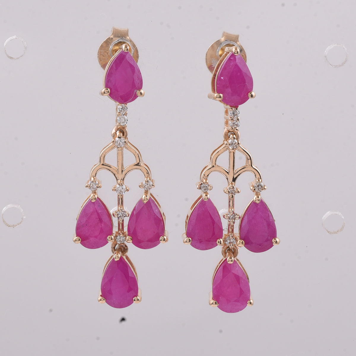 4.39 Ct Pear Natural Ruby 14K Gold Earrings