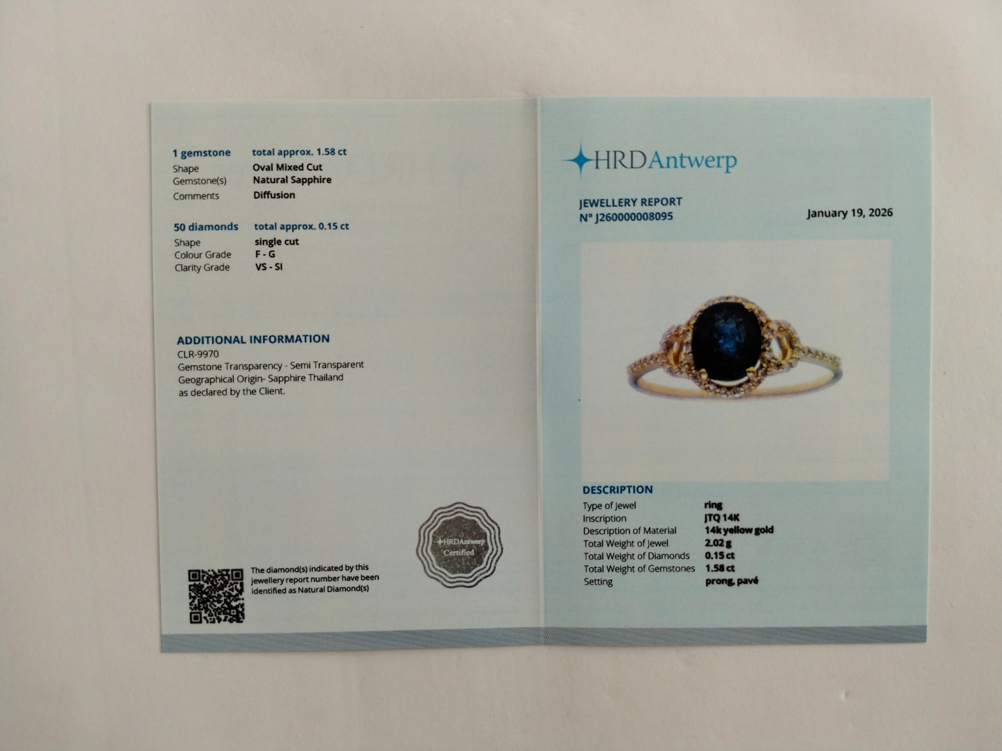 1.73 Ct Oval Mixed Cut Natural Sapphire 14K Gold Ring