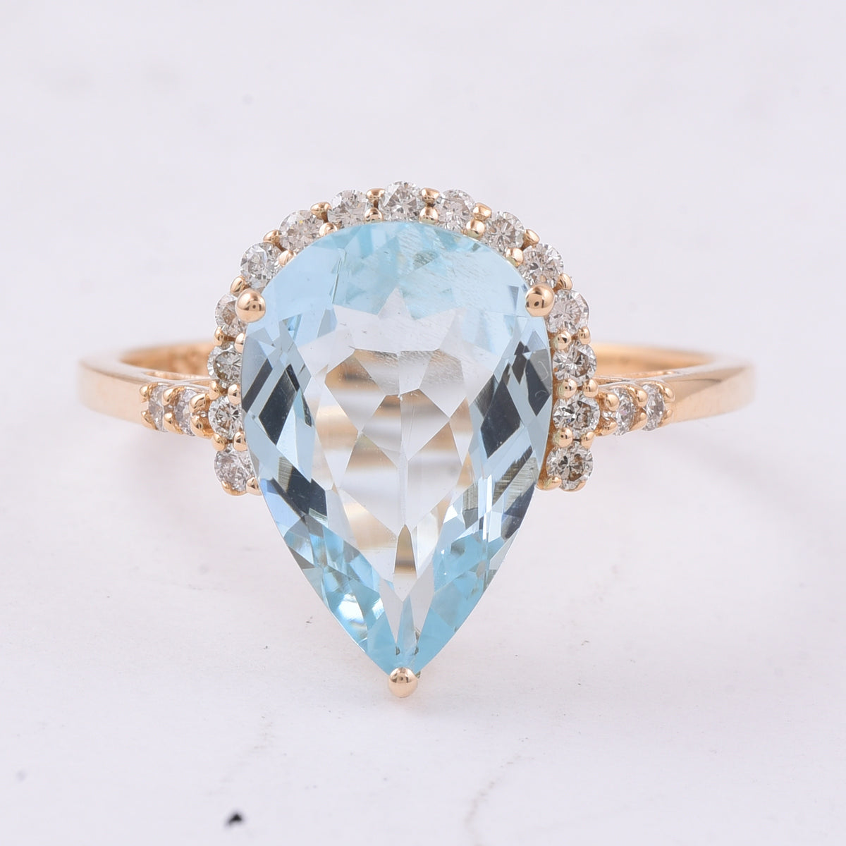3.20 Ct Pear Natural Aquamarine 14K Gold Ring