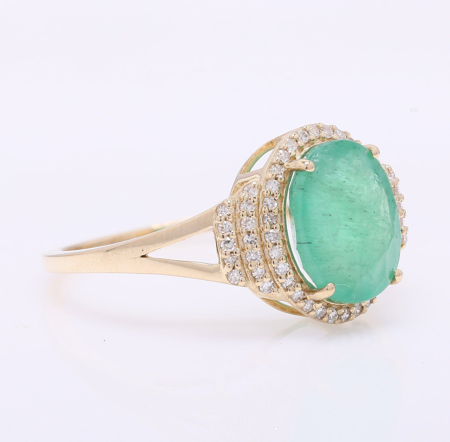 2.91 Ct Oval Mixed Cut Natural Emerald 14K Gold Ring