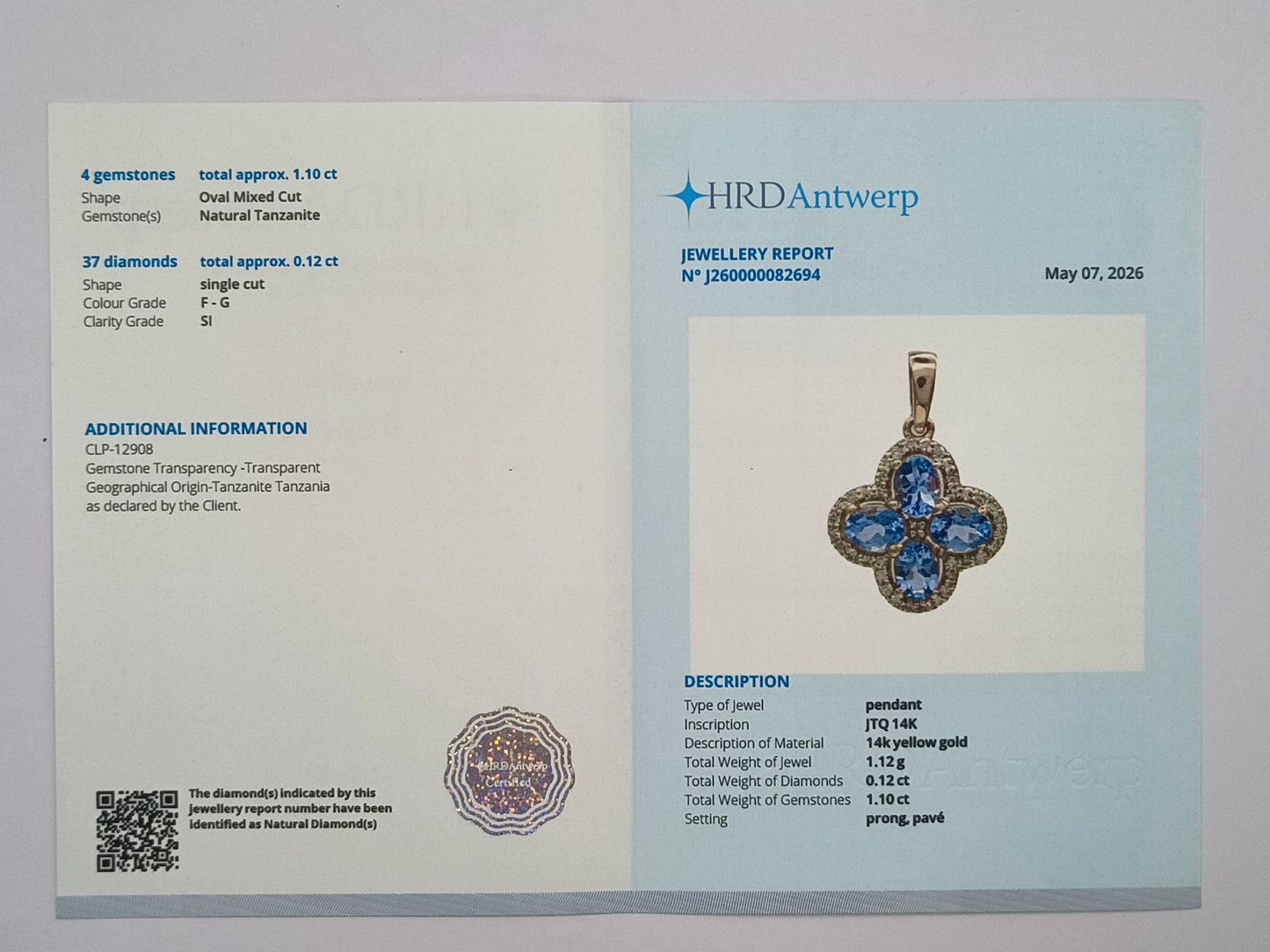 0.87 Ct Oval Mixed Cut Natural Tanzanite 14K Gold Pendant