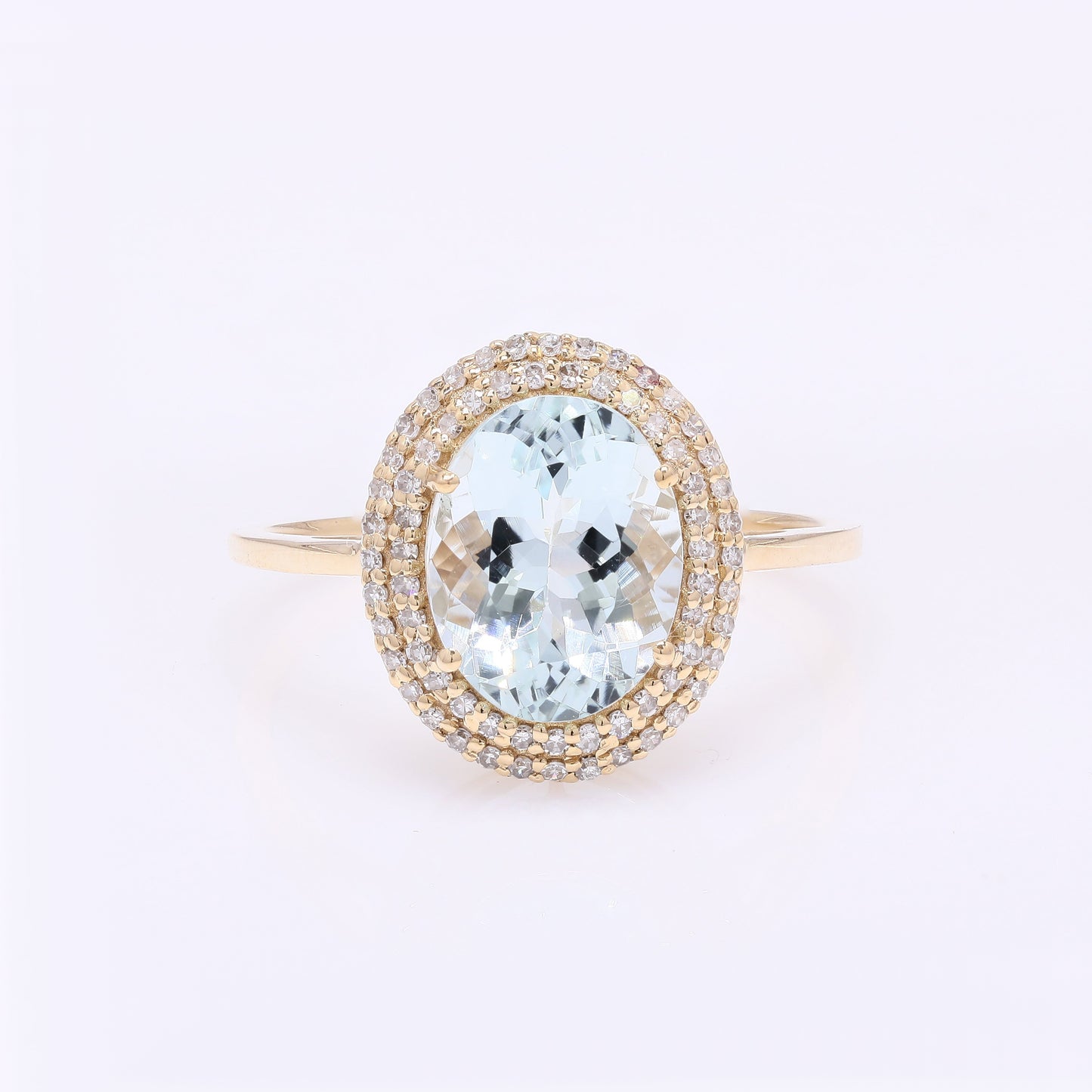 2.64 Ct Oval Mixed Cut Natural Beryl Aquamarine 14K Gold Ring