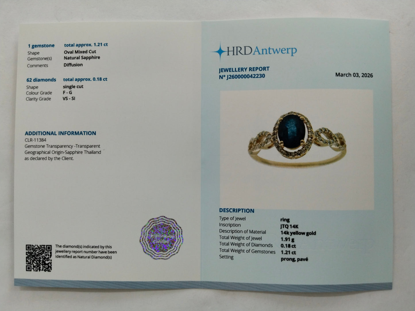 1.39 Ct Oval Mixed Cut Natural Sapphire 14K Gold Ring