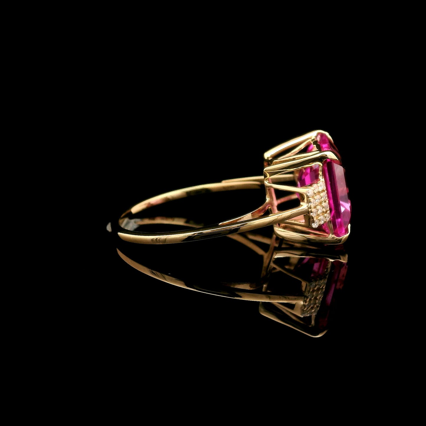 6.22 Ct Square Emerald Cut Lab Grown Pink Sapphire 14K Gold Ring