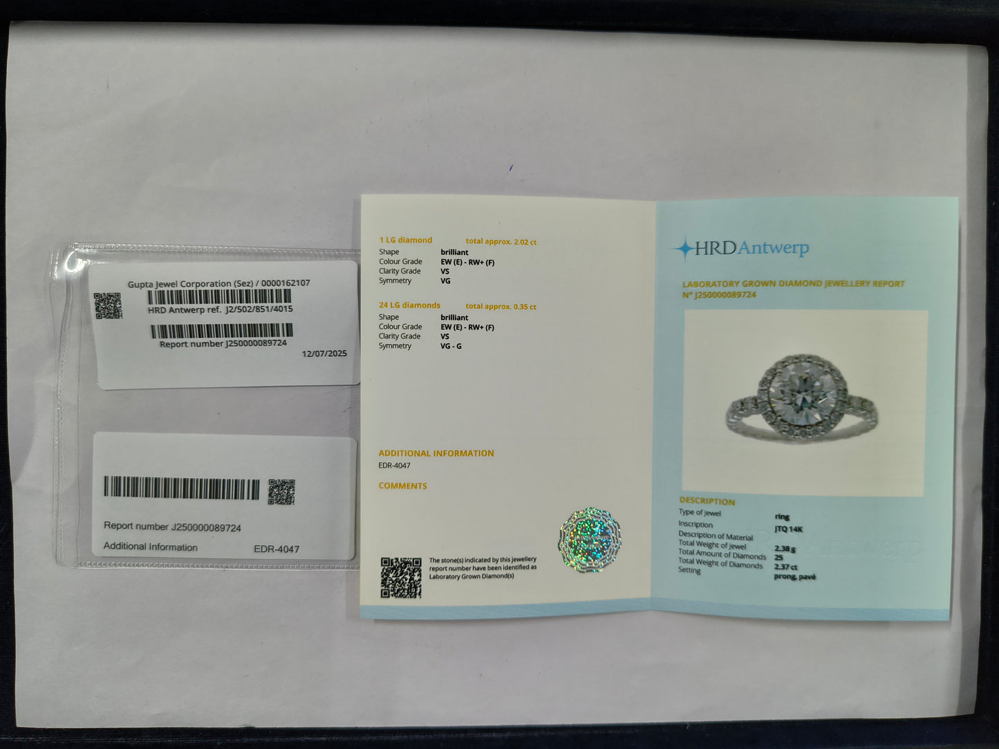 2.37 Carats Lab Grown Diamond 14K Gold Ring