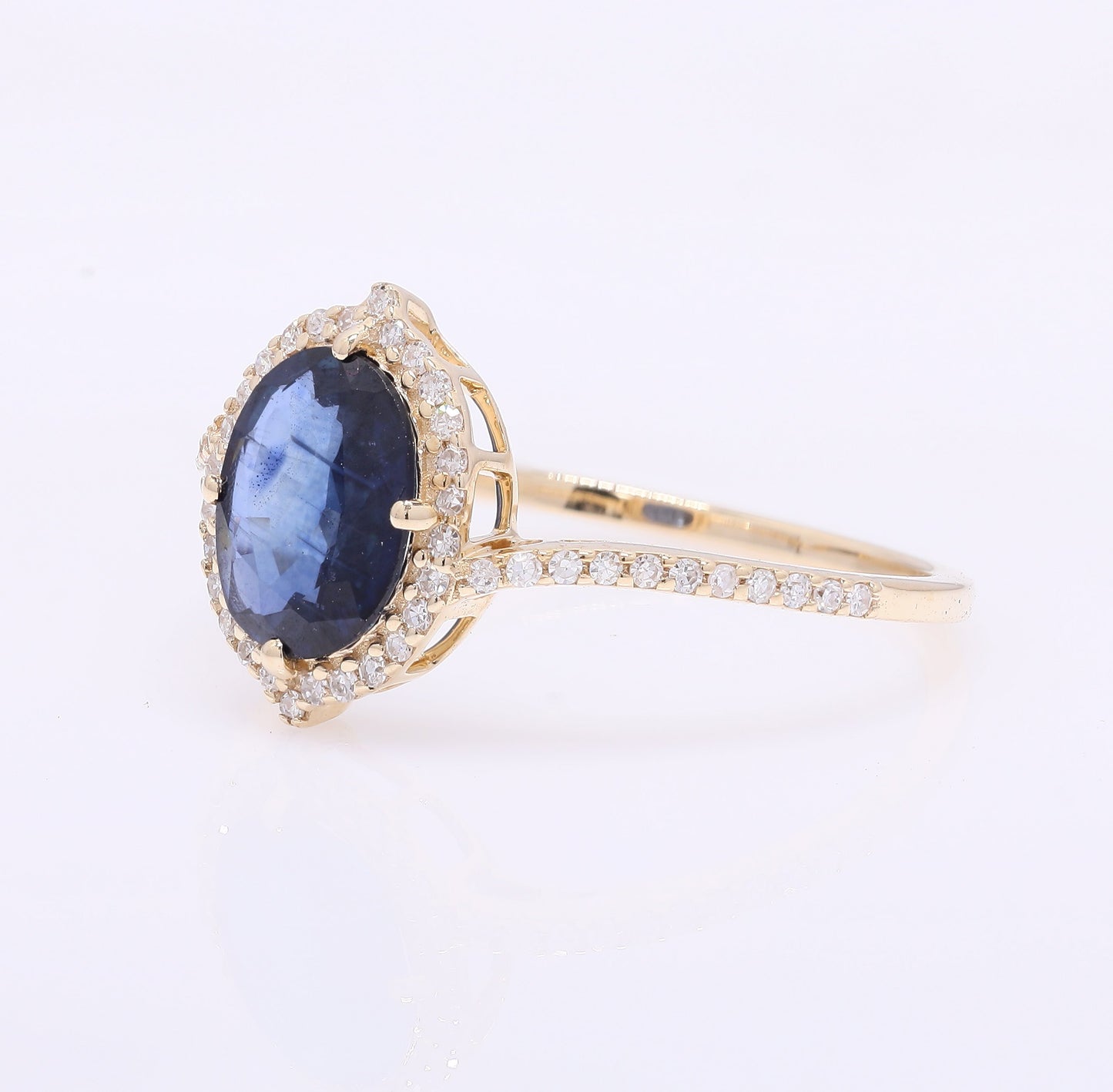 1.35 Ct Oval Mixed Cut Natural Sapphire 14K Gold Ring