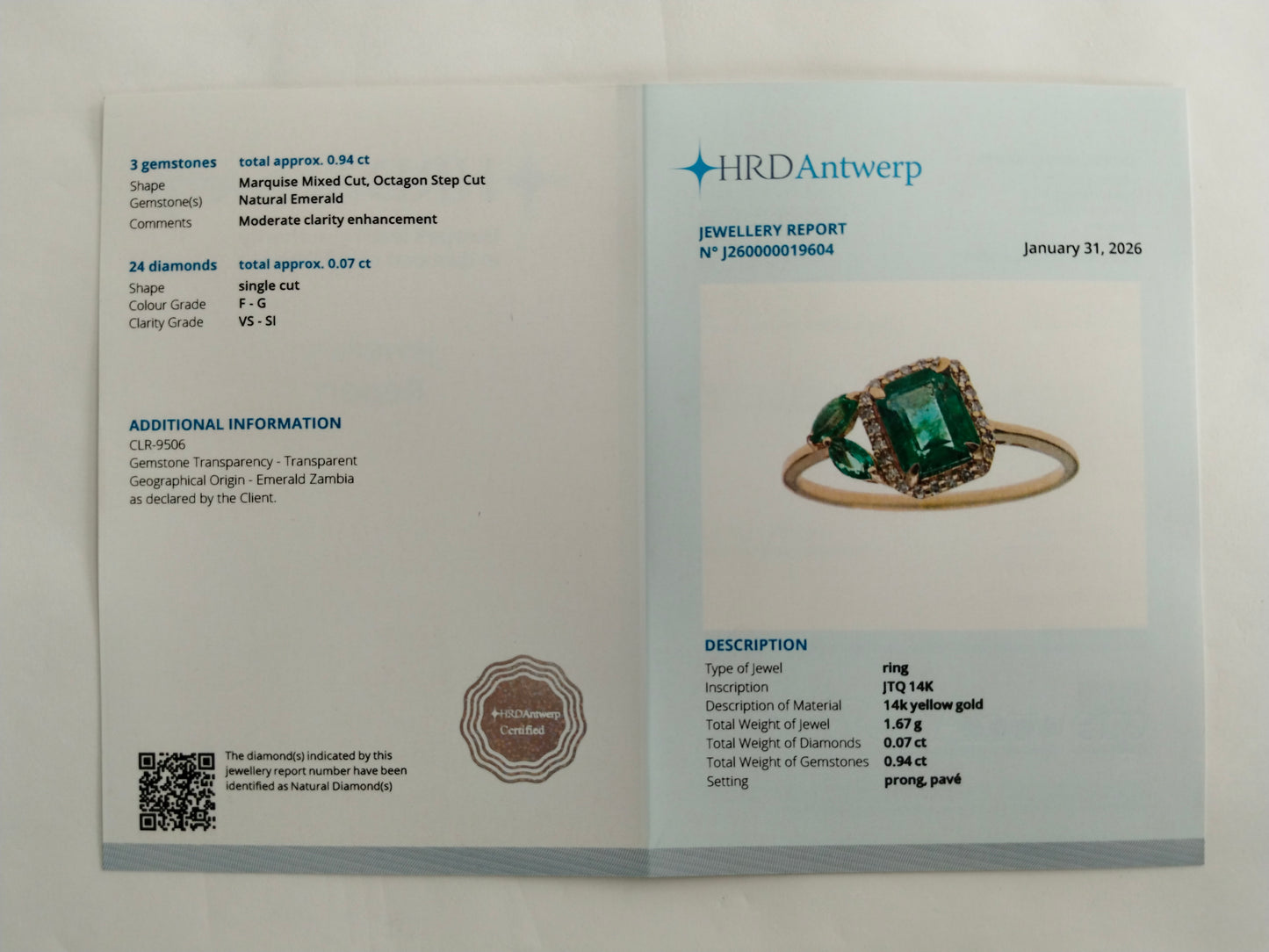 1.01 Ct Octagon Step Cut, Marquise Mixed Cut Natural Emerald 14K Gold Ring