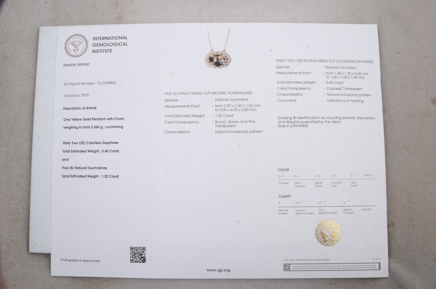 1.60 Ct Oval Mixed Cut Natural Tourmalines 14K Gold Pendant