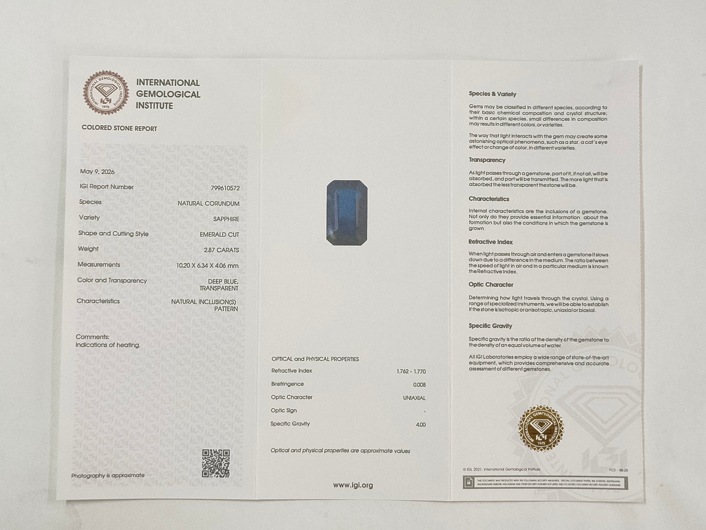 2.87 Natural Corundum Sapphire Emerald Cut Gemstone