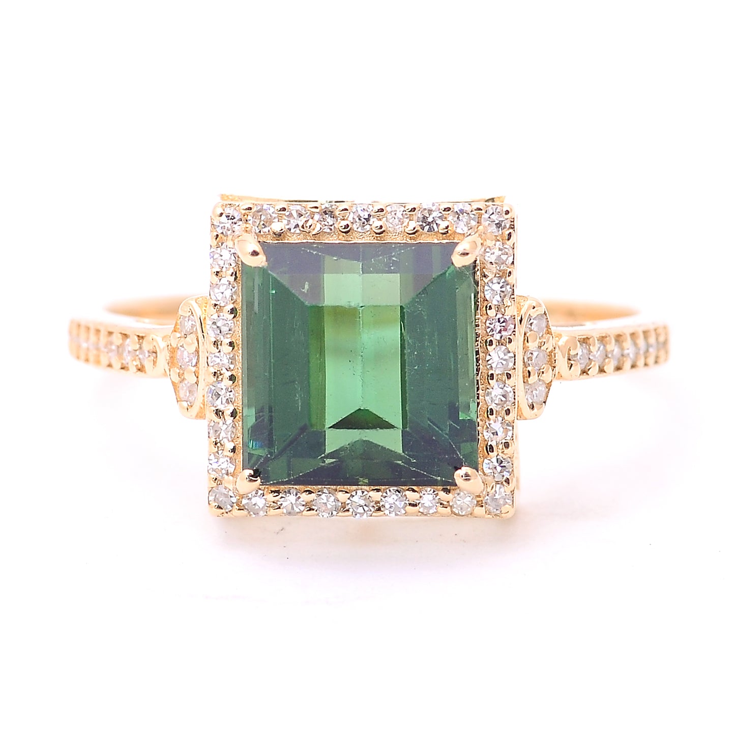 2.45 Ct Square Step Cut Natural Tourmaline 14K Gold Ring