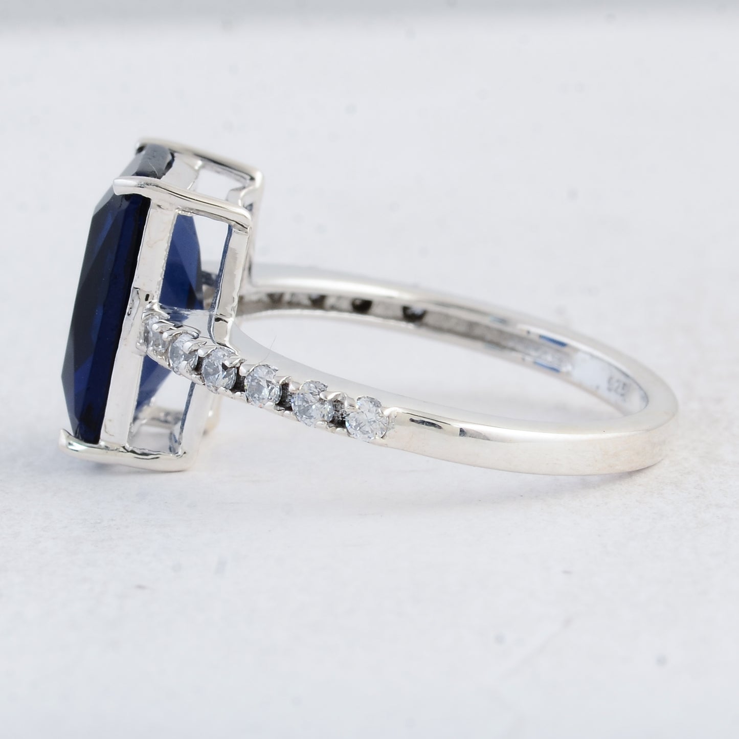 3.57 Ct Octagon Created Glass Sapphire 925 Sterling Silver Ring