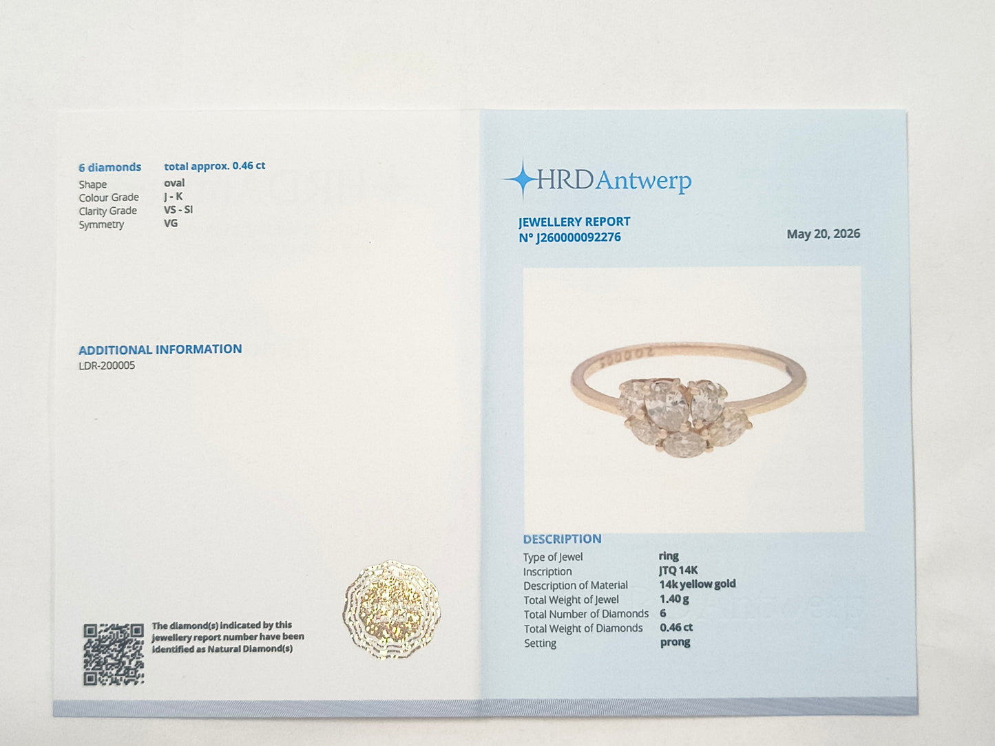 0.46 Ct Oval Diamond 14K Gold Ring