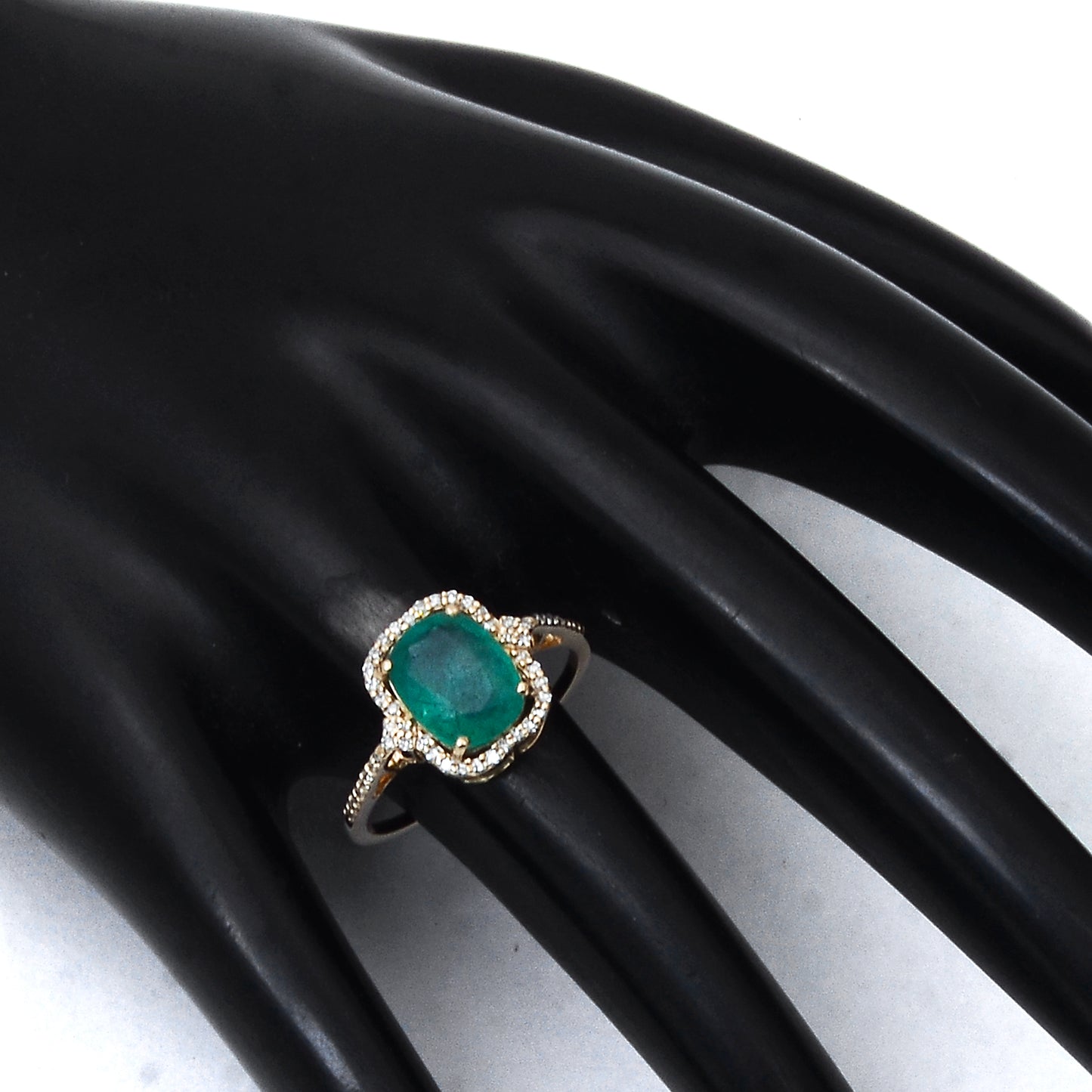 2.03 Ct Cushion Mixed Cut Natural Emerald 14K Gold Ring