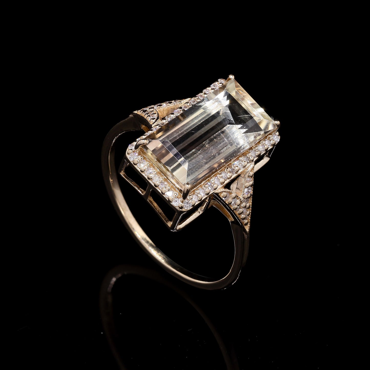 3.50 Ct Rectangular Step Cut Natural Plagioclase Feldspar Sunstone 14K Gold Ring