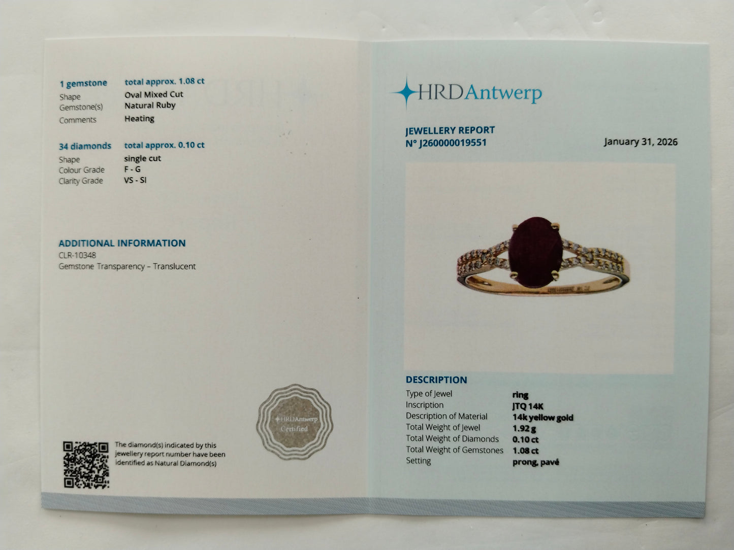 1.18 Ct Oval Mixed Cut Natural Ruby 14K Gold Ring