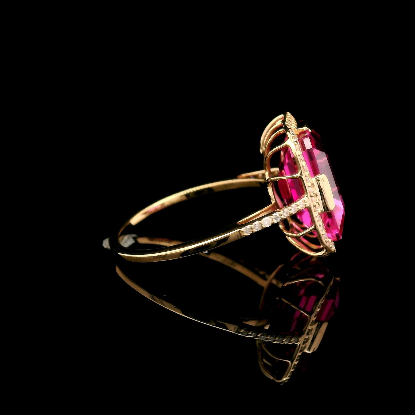8.41 Ct Emerald Cut Lab Grown Pink Sapphire 14K Gold Ring