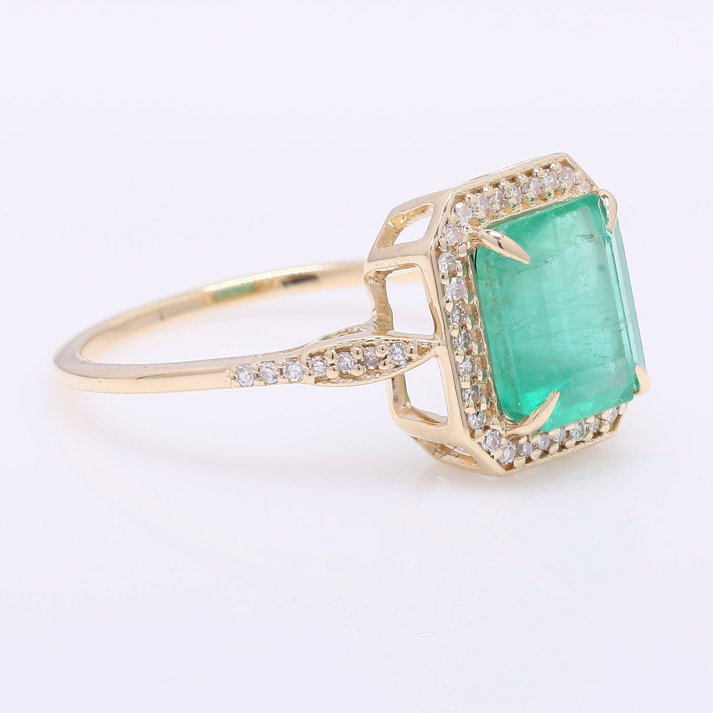 2.46 Ct Octagon Step Cut Natural Emerald 14K Gold Ring