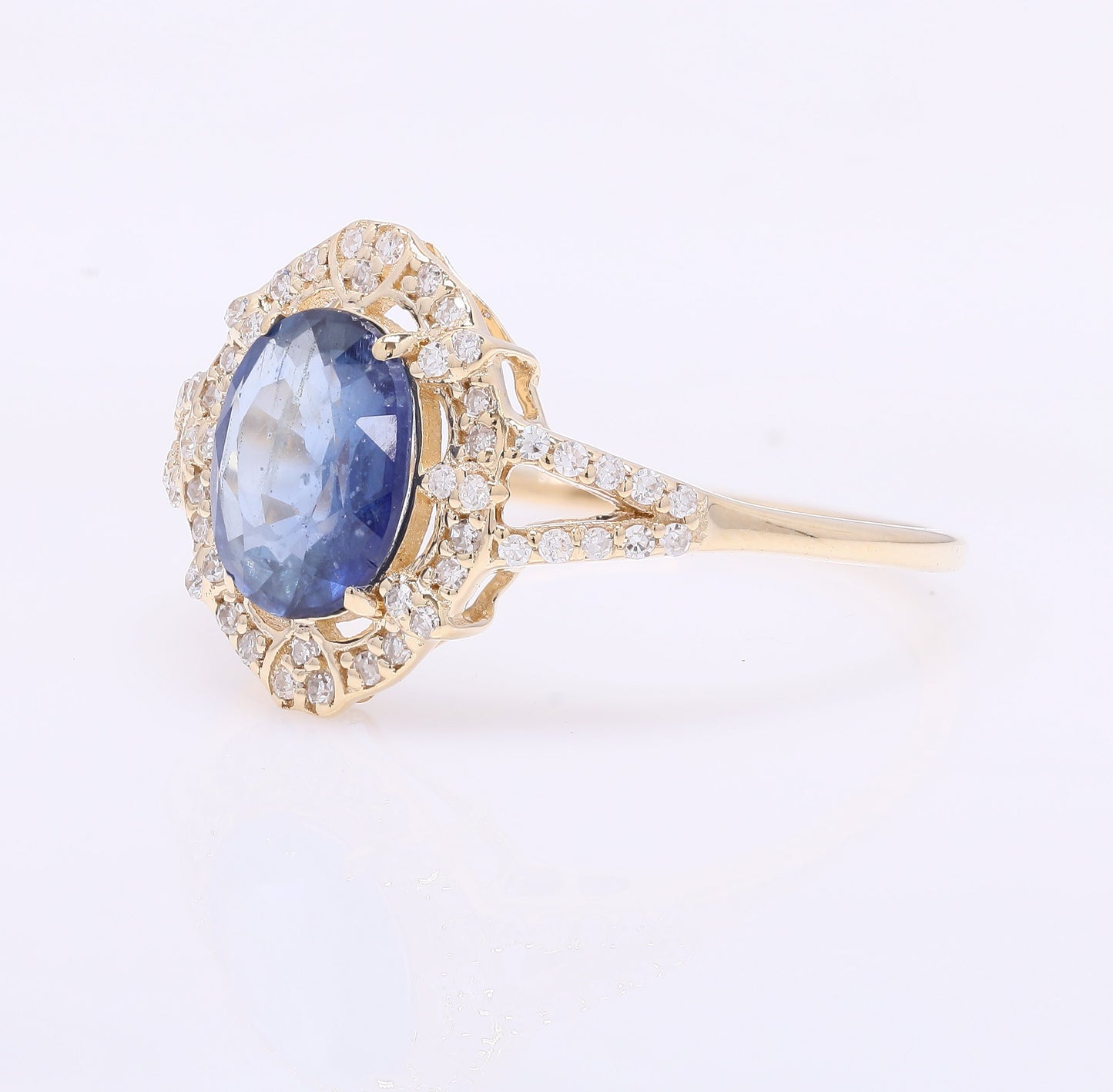 1.58 Ct Oval Mixed Cut Natural Sapphire 14K Gold Ring