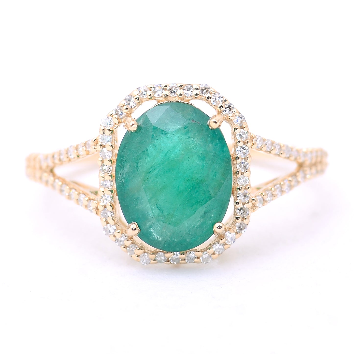 2.47 Ct Oval Mixed Cut Natural Emerald 14K Gold Ring