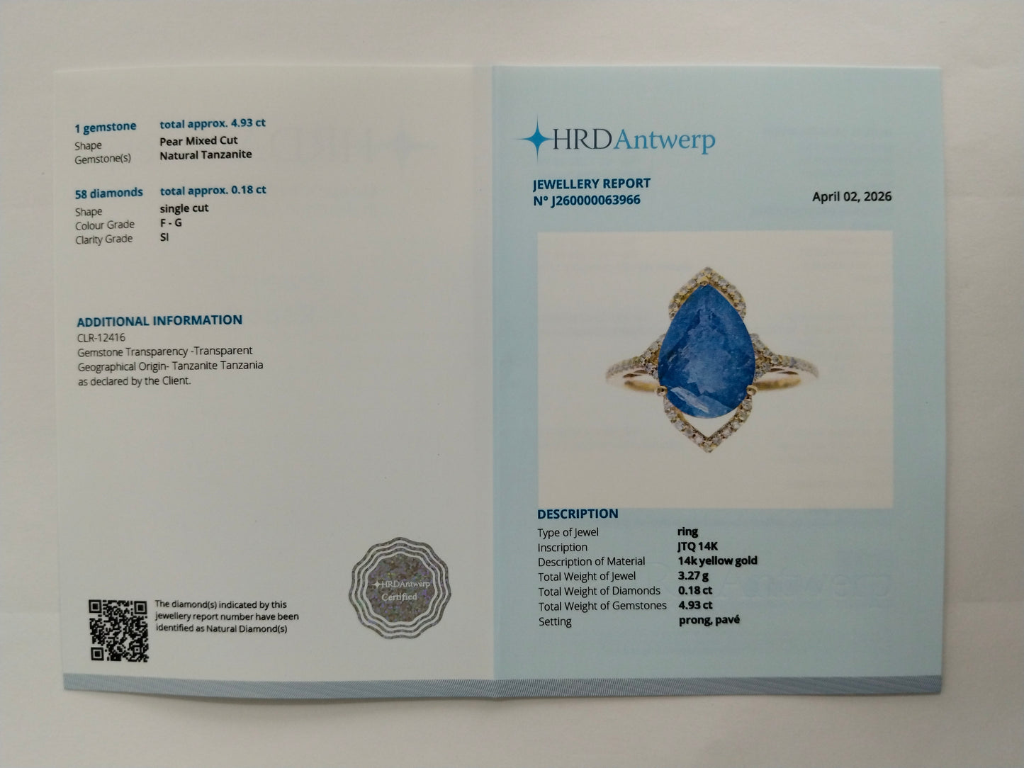 5.11 Ct Pear Mixed Cut Natural Tanzanite 14K Gold Ring