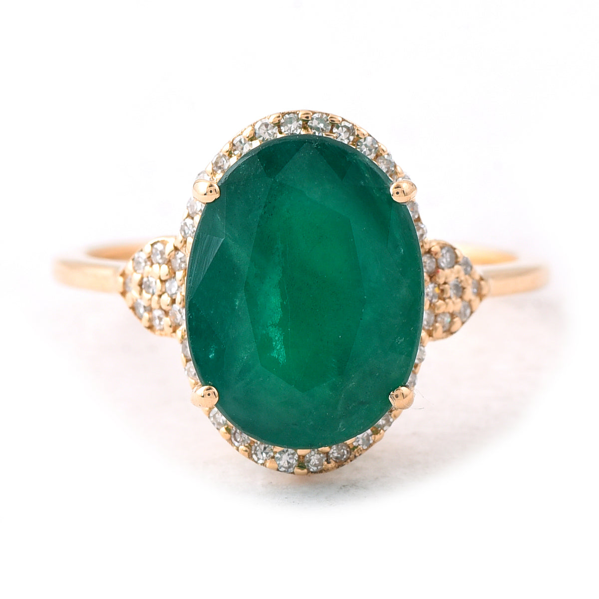 4.71 Ct Oval Mixed Cut Natural Emerald 14K Gold Ring