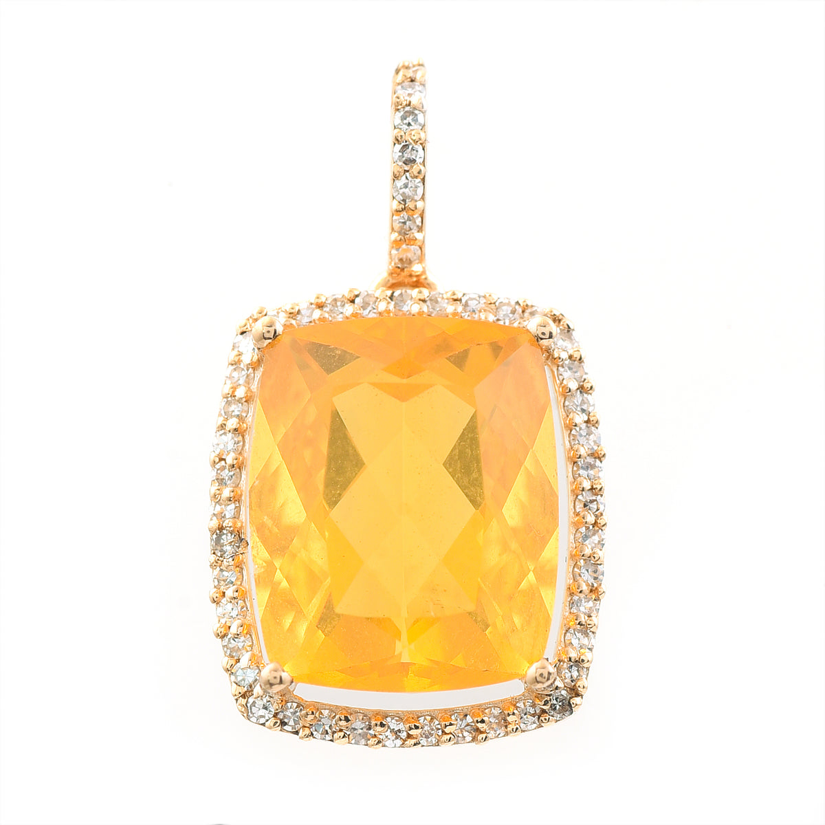 2.96 Ct Cushion Mixed Cut Natural Fire Opal 14K Gold Pendant