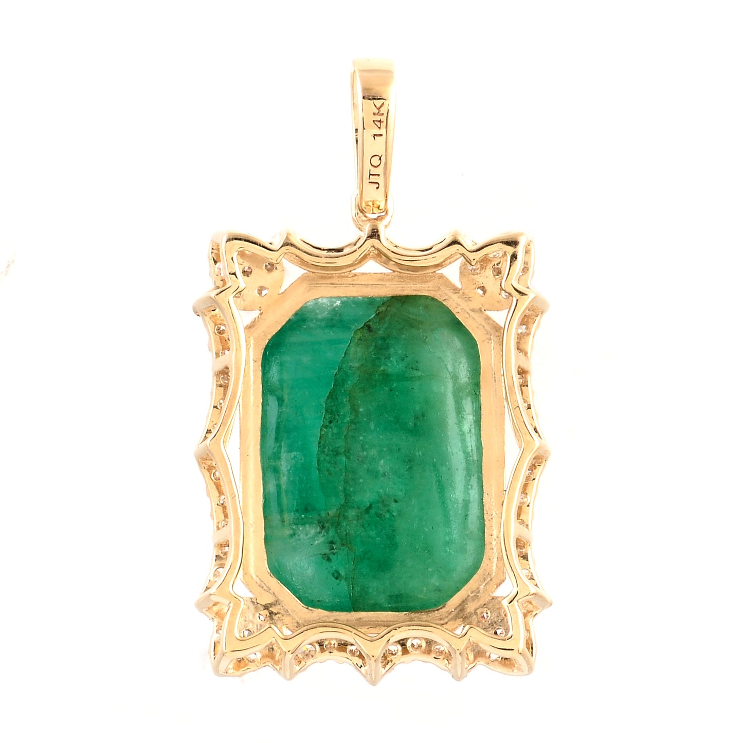 9.45 Ct Rectangular Cabochon Natural Beryl Emerald 14K Gold Pendant