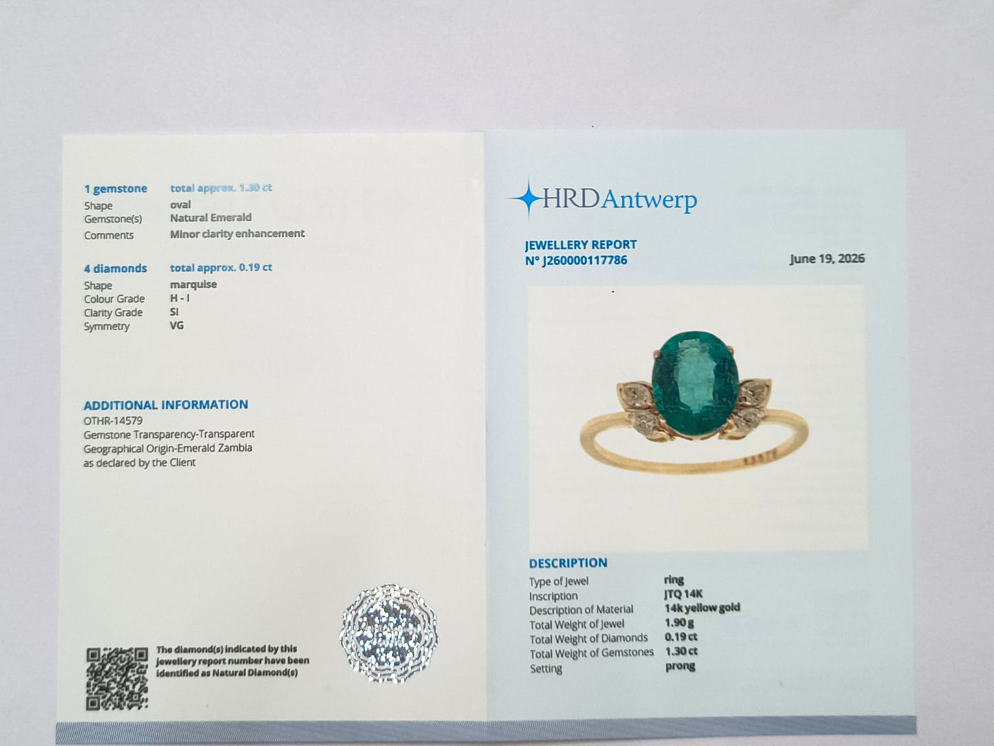 1.49 Ct Oval Natural Emerald 14K Gold Ring