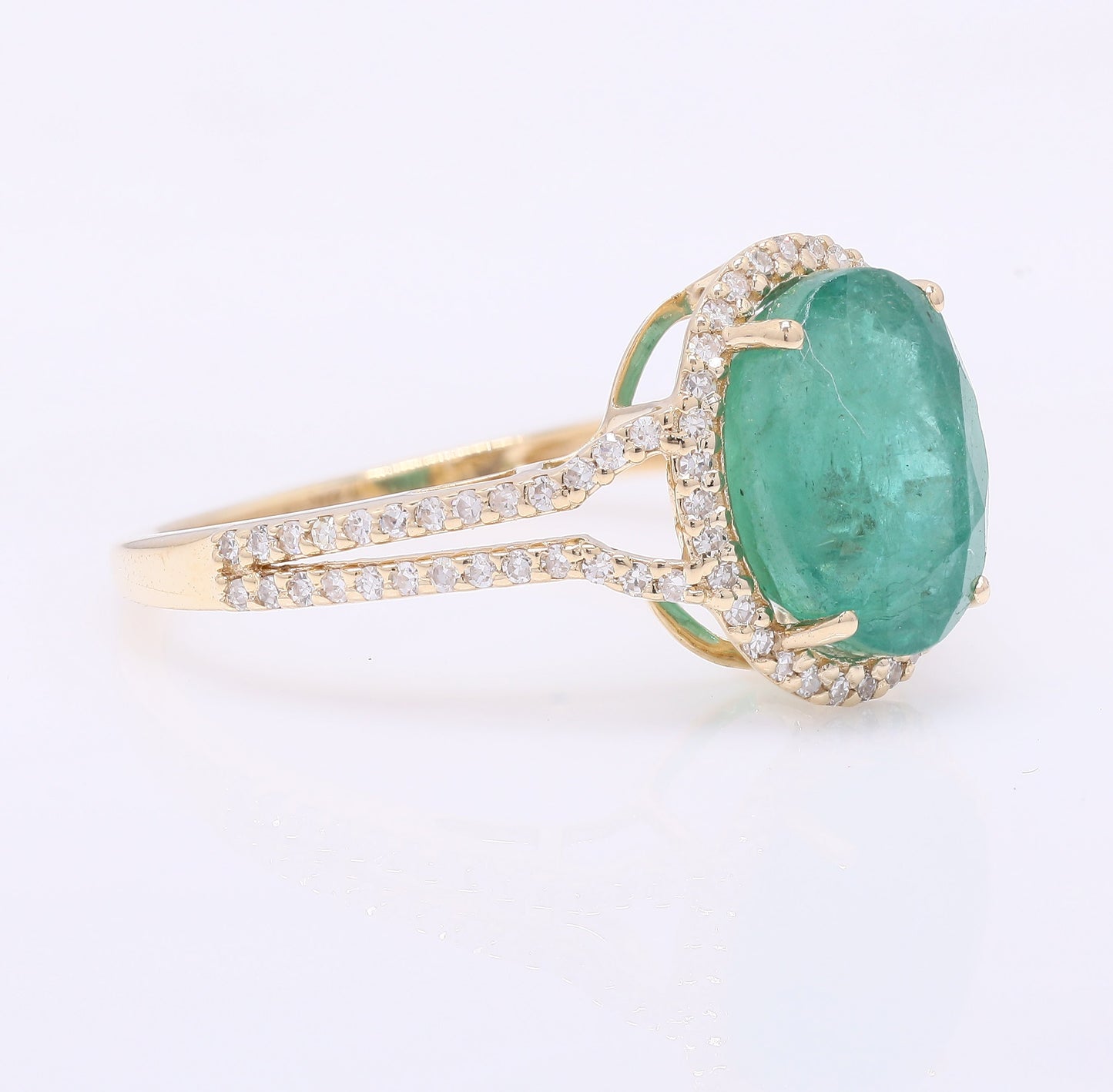 3.50 Ct Oval Mixed Cut Natural Emerald 14K Gold Ring