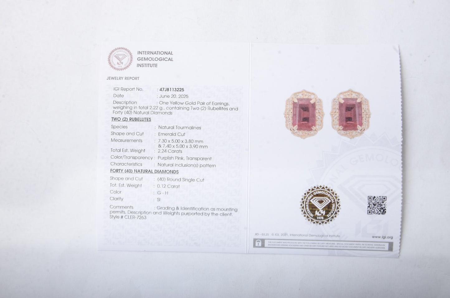 2.36 Ct Emerald Cut Natural Tourmaline 14K Gold Earrings