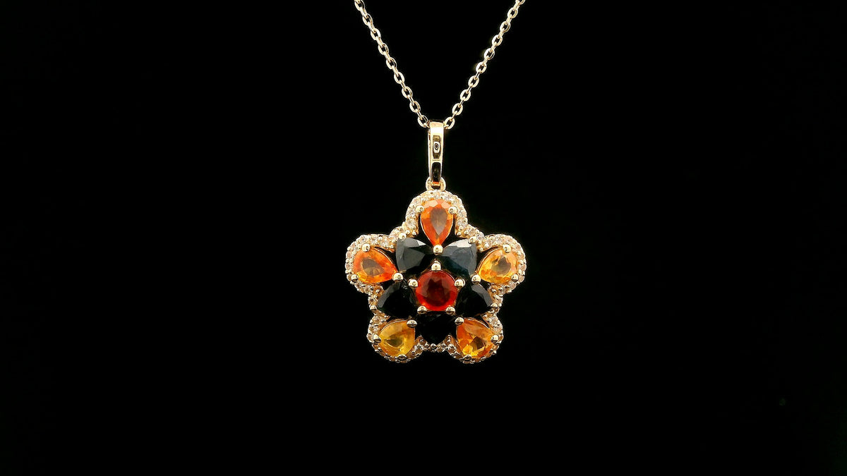 2.76 Ct Round Multi Sapphire 14K Gold Pendant
