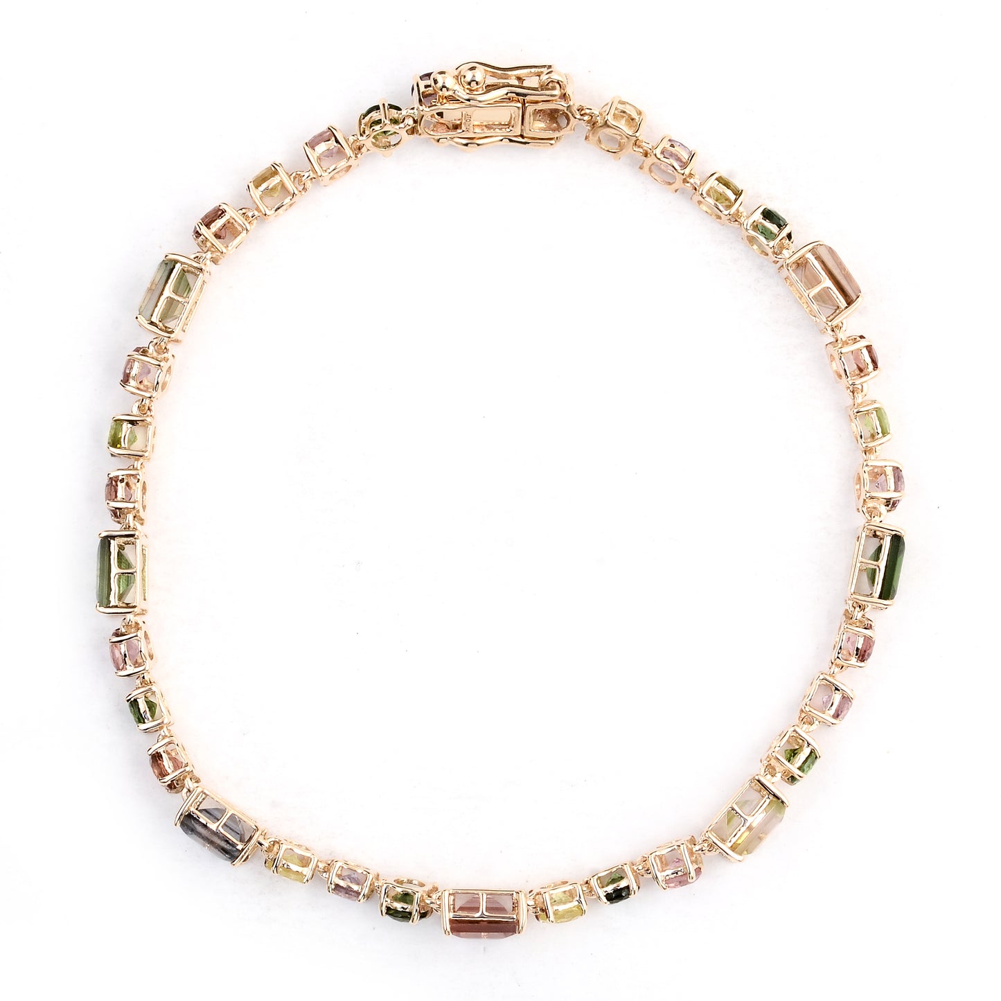 7.66 Ct Square Multi Tourmaline 14K Gold Bracelet