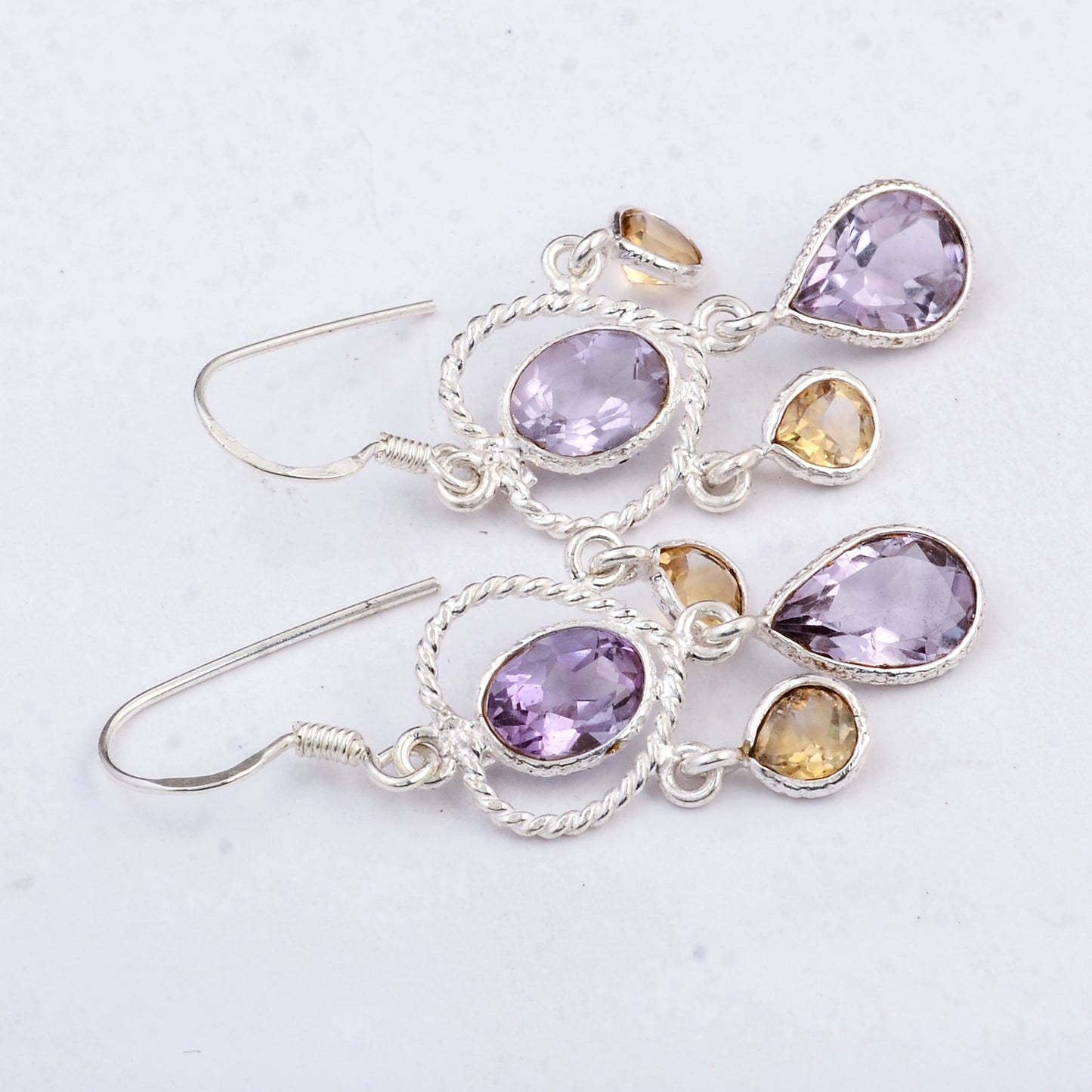 10.00 Ct Citrine, Amethyst 925 Sterling Silver Earrings