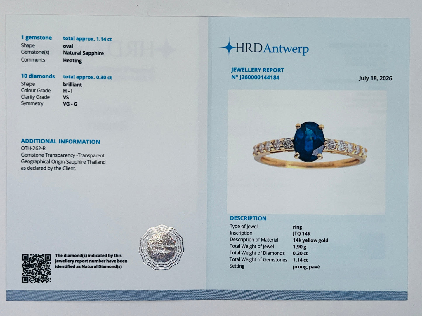 1.44 Ct Oval Natural Sapphire 14K Gold Ring