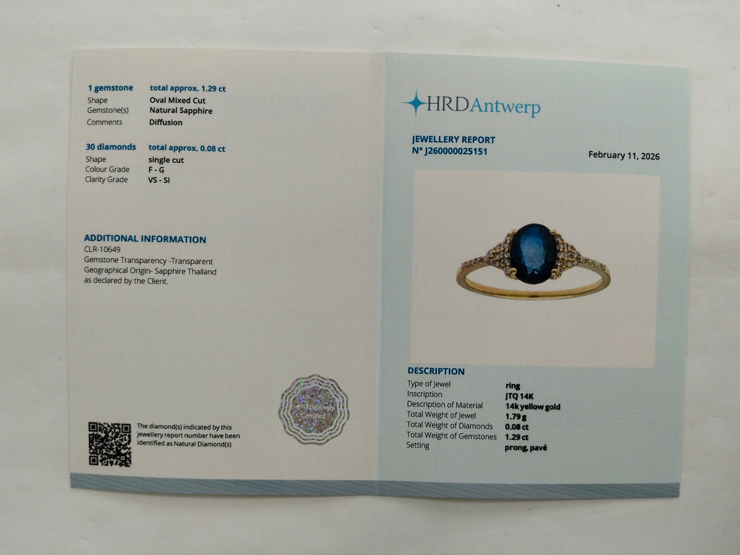 1.37 Ct Oval Mixed Cut Natural Sapphire 14K Gold Ring