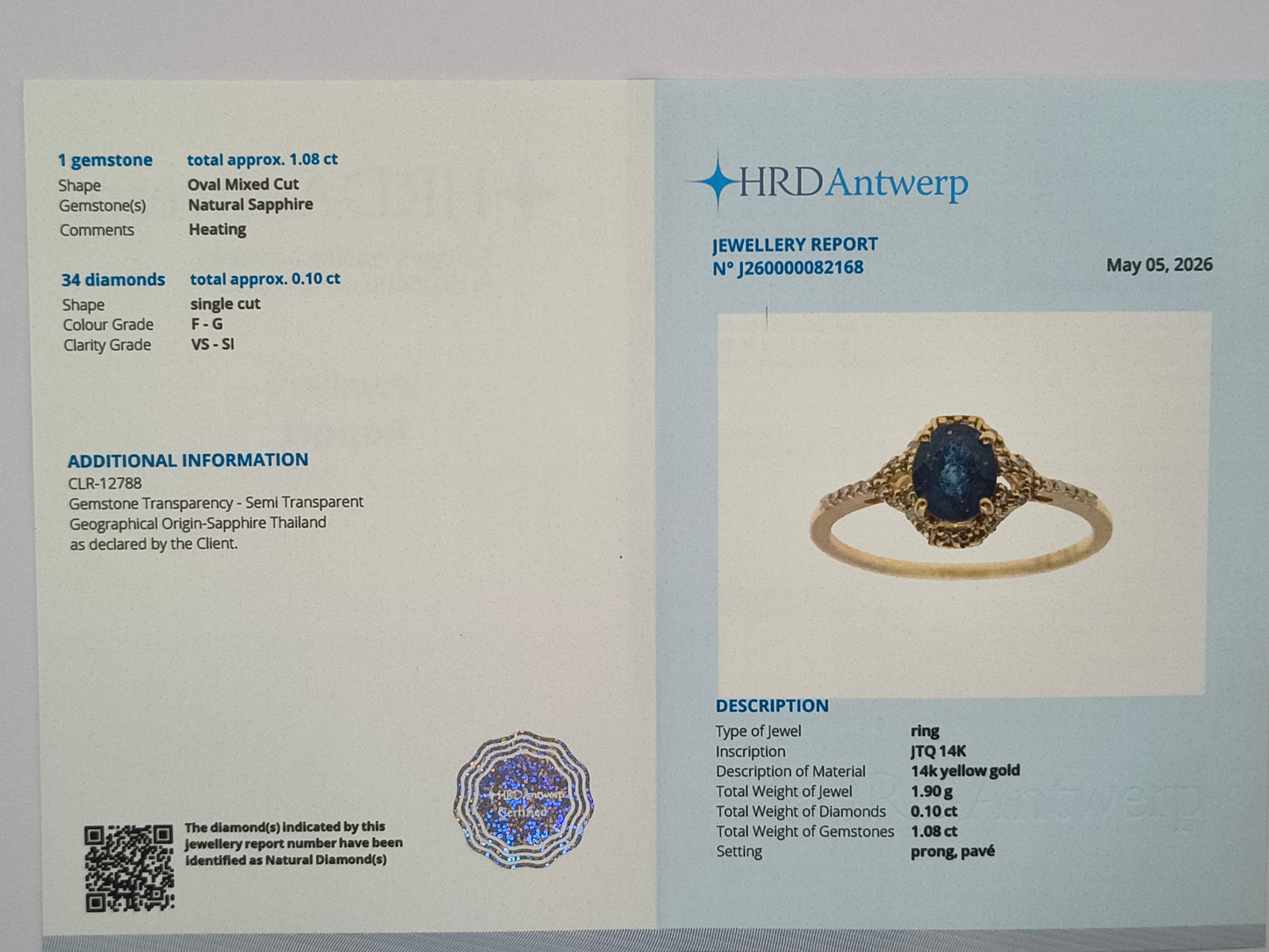 1.18 Ct Oval Mixed Cut Natural Sapphire 14K Gold Ring