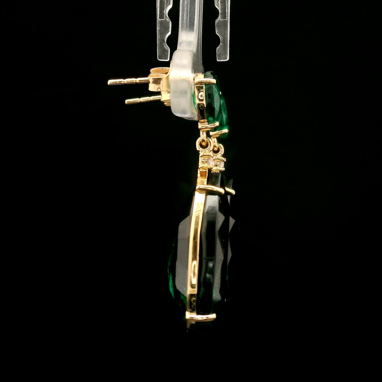 24.36 Ct Pear Mixed Cut Lab Grown Emerald 14K Gold Earrings